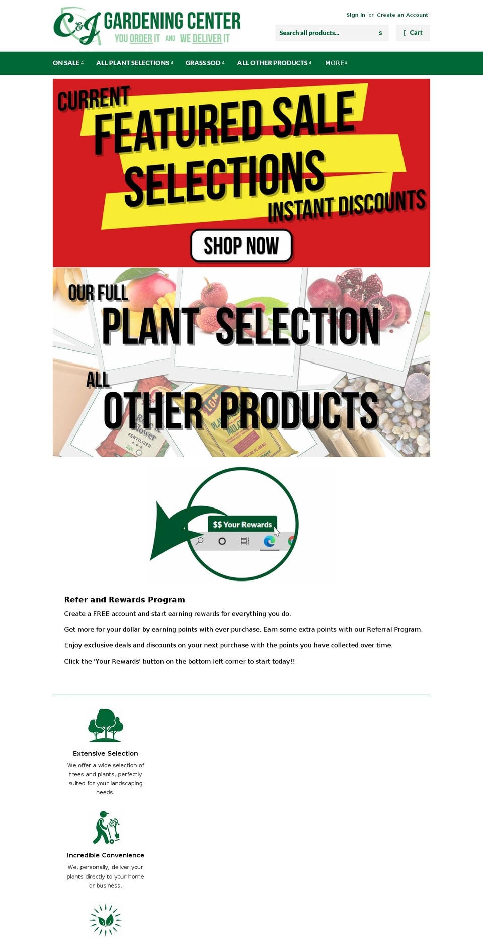 cjgardeningcenter.com shopify website screenshot