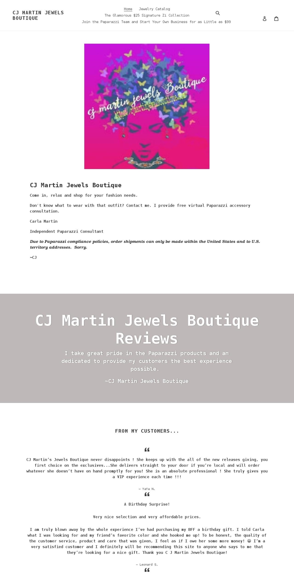 cjmartinjewelsboutique.com shopify website screenshot