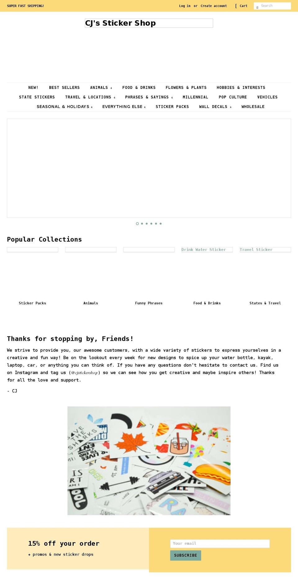 cjstickershop.com shopify website screenshot