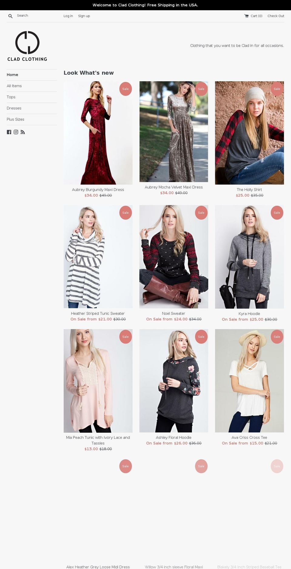 cladclothing.com — Shopify storefront screenshot