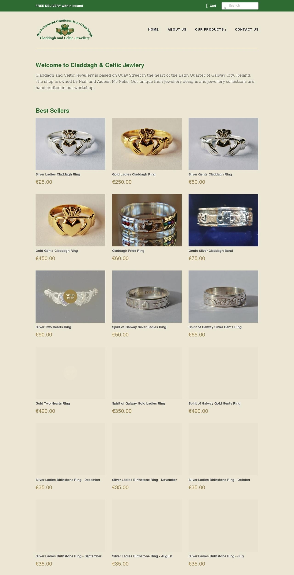 claddaghjewellery.com shopify website screenshot