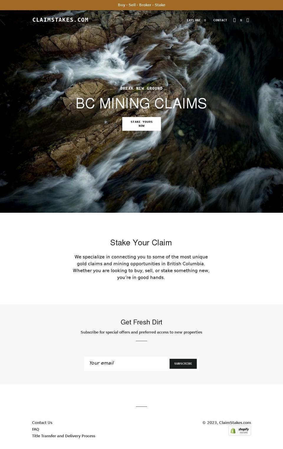 claimstakes.com shopify website screenshot