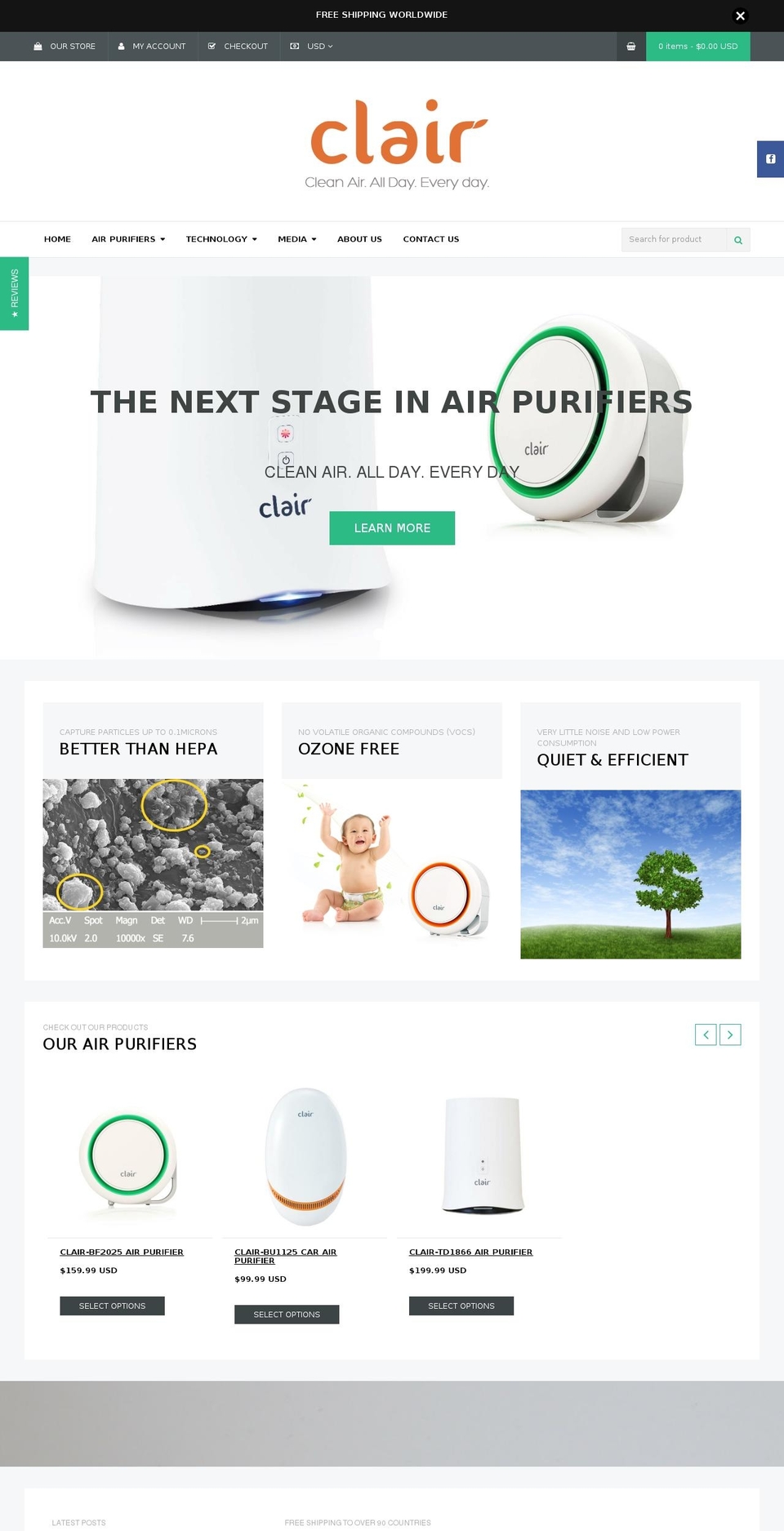 clairairpurifiers.com shopify website screenshot