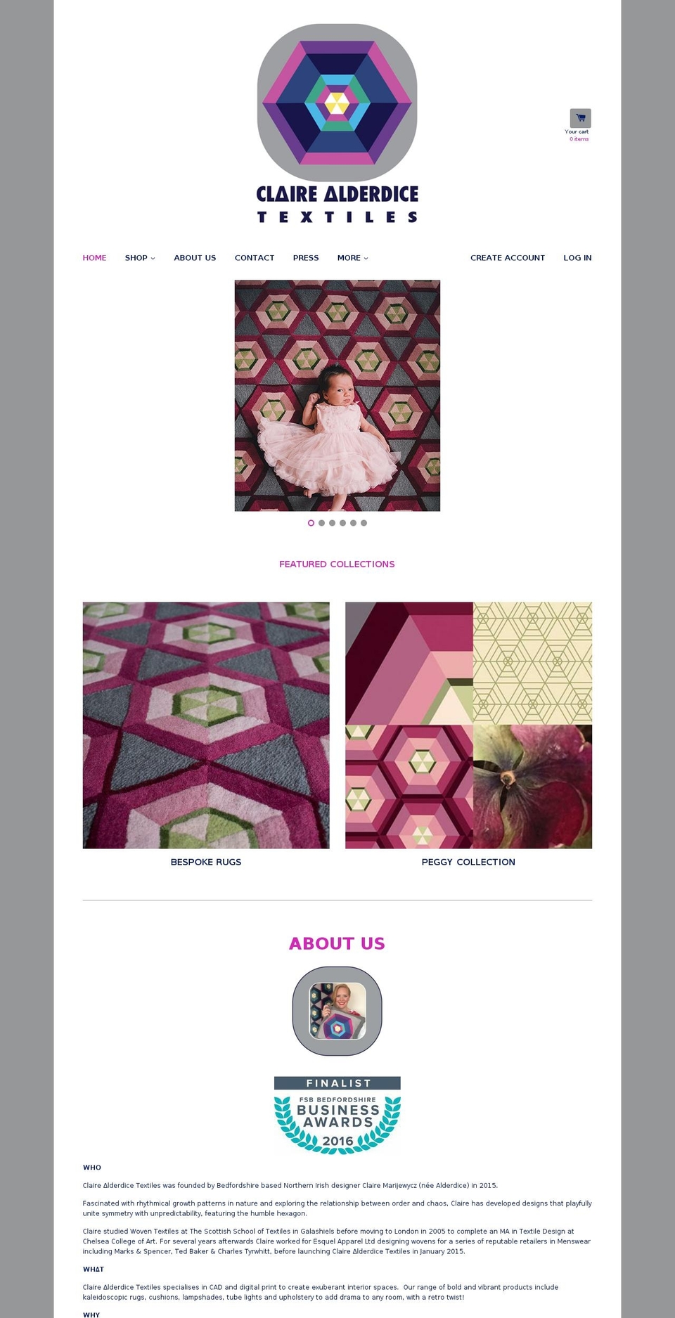 clairealderdicetextiles.com shopify website screenshot