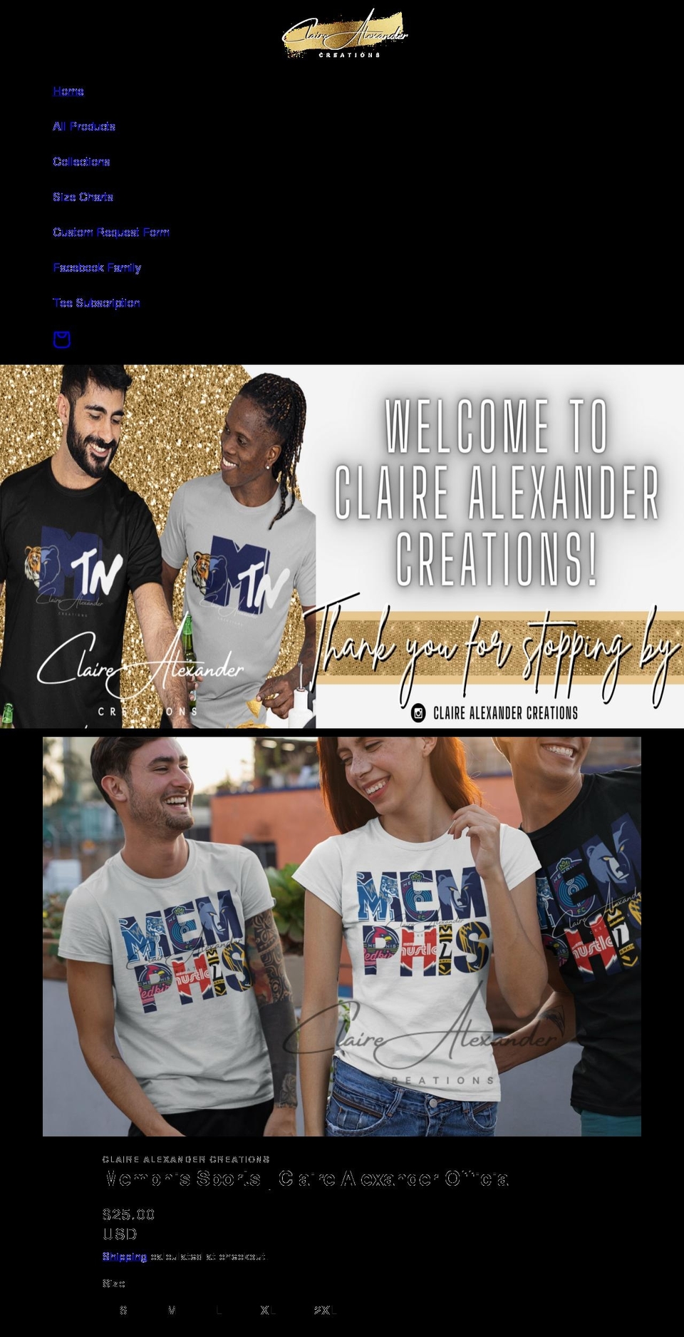 clairealexandercreations.com shopify website screenshot
