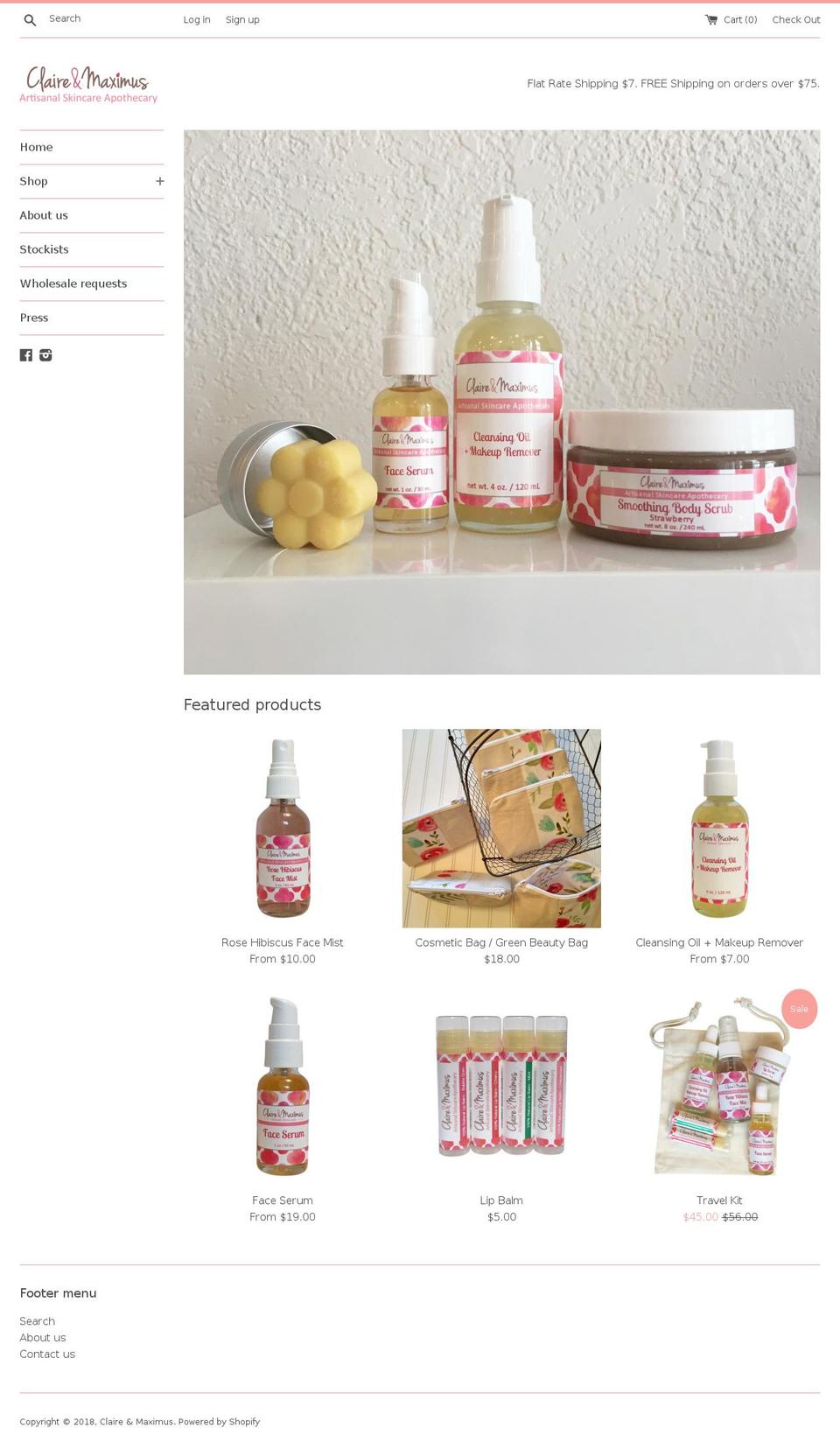 claireandmaximus.com — Shopify storefront screenshot