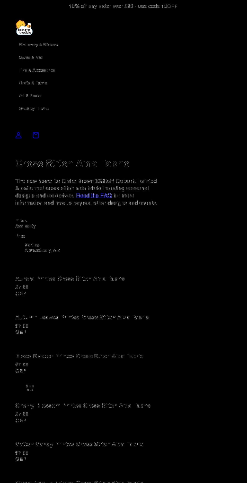 clairebrownxstitch.com shopify website screenshot