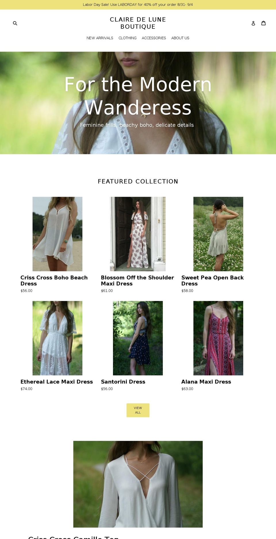 clairedeluneboutique.com — Shopify storefront screenshot