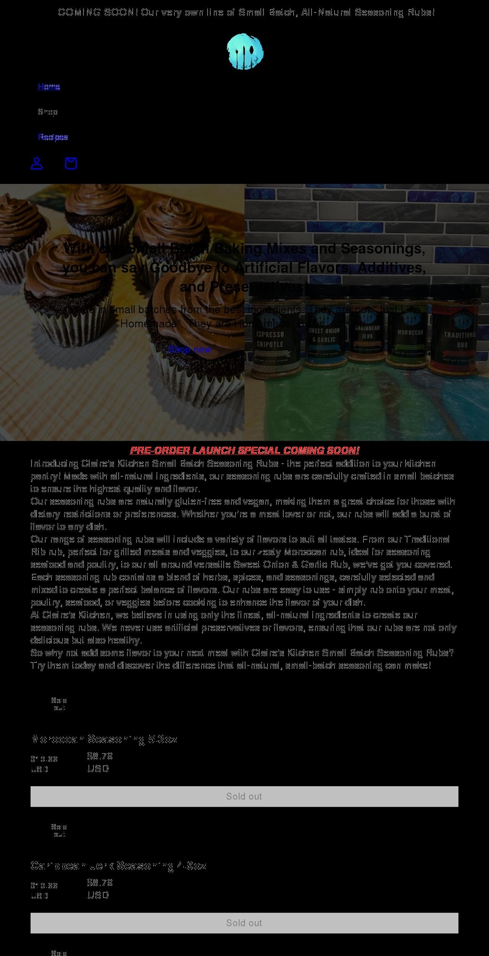 claires-kitchen.com shopify website screenshot