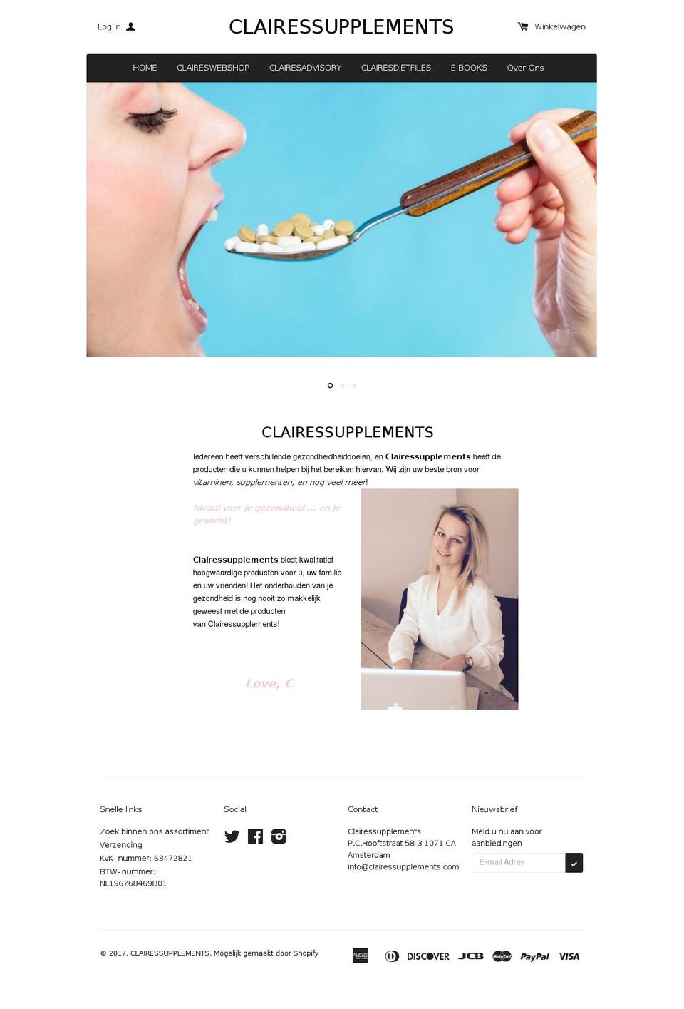 clairessupplements.com shopify website screenshot