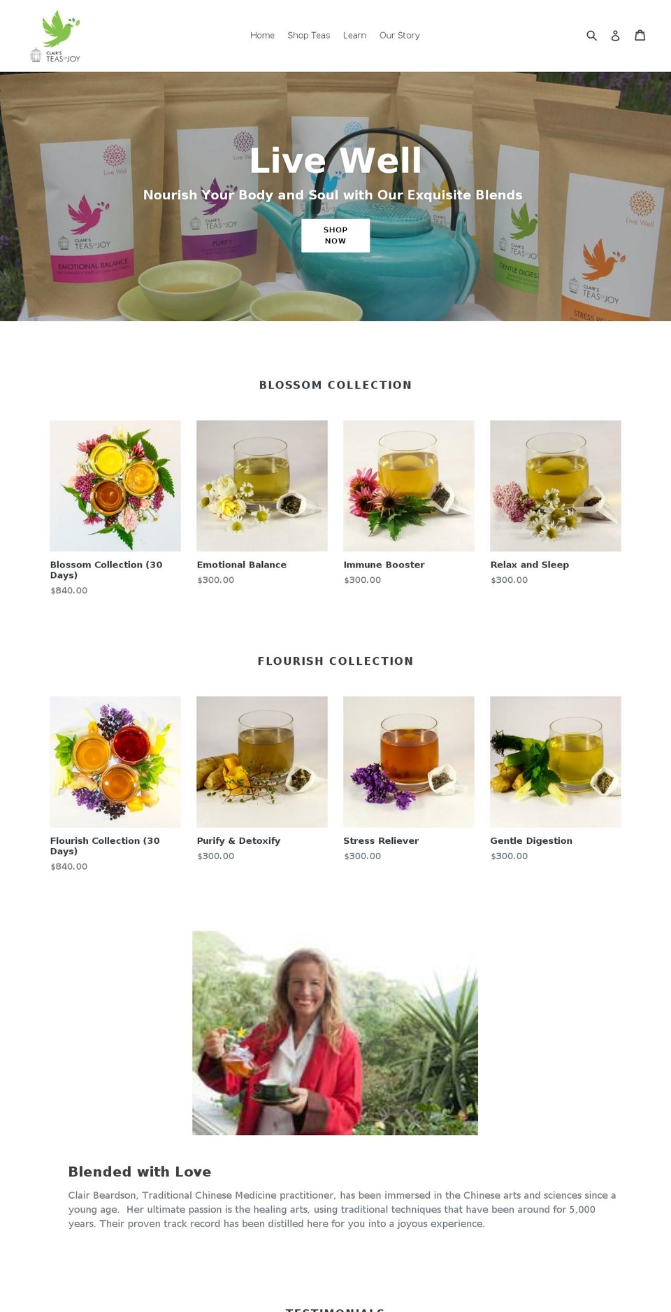 clairsteasofjoy.com — Shopify storefront screenshot