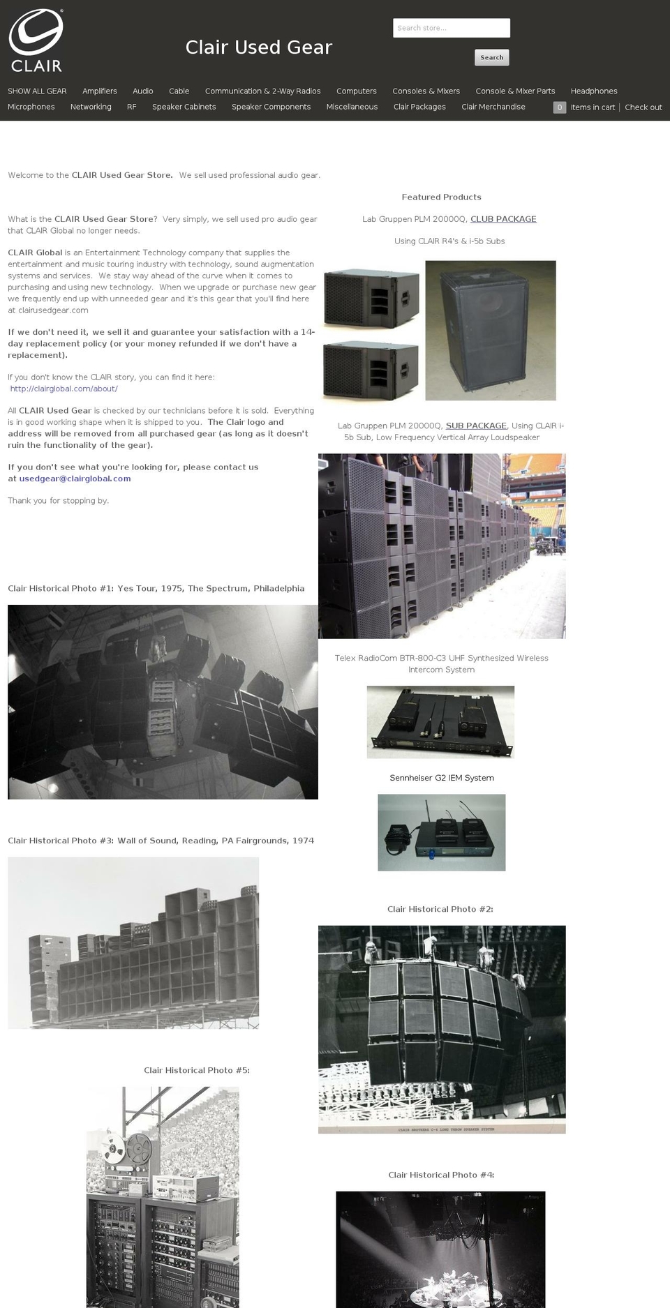 clairusedgear.com shopify website screenshot