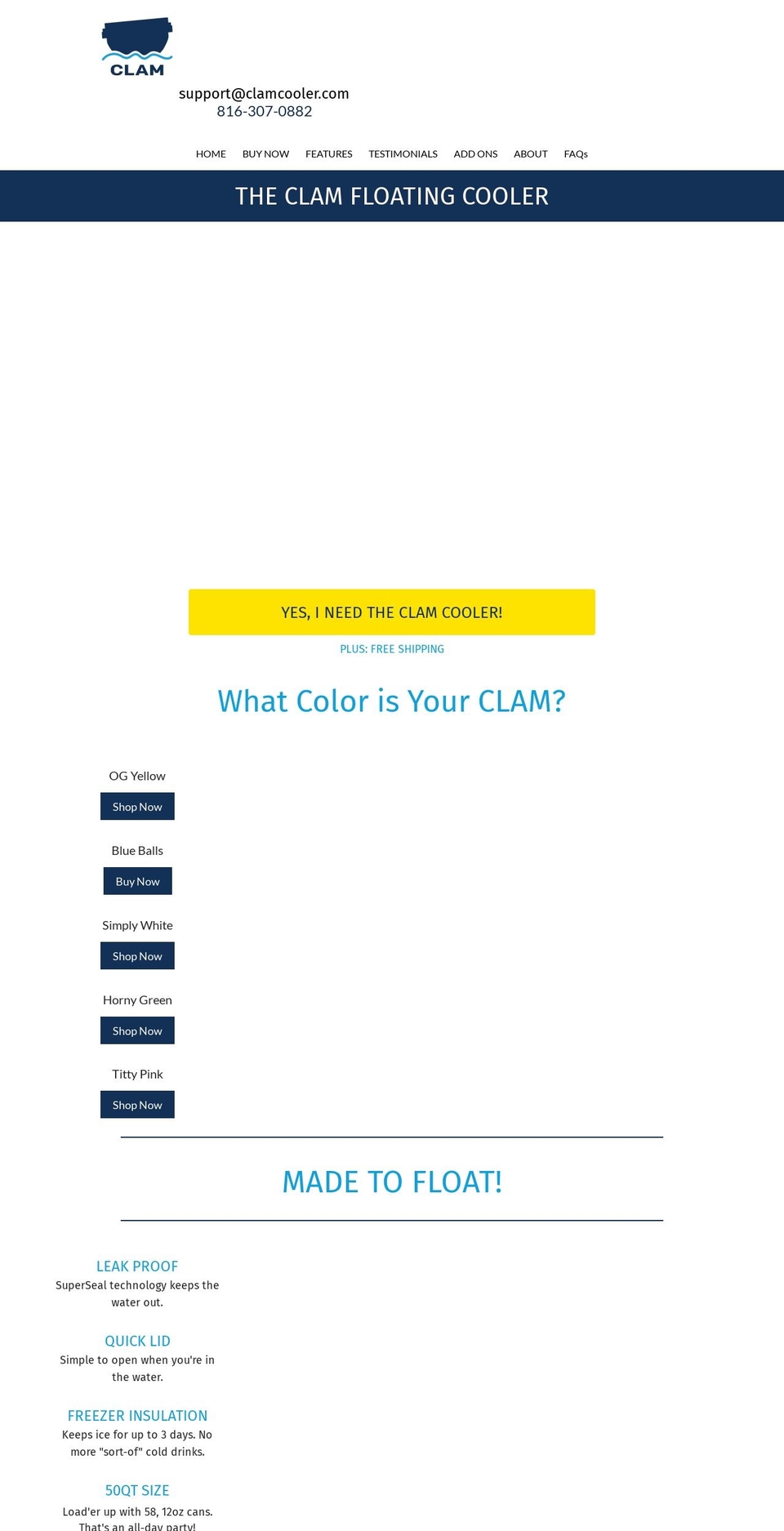 clamcooler.com shopify website screenshot