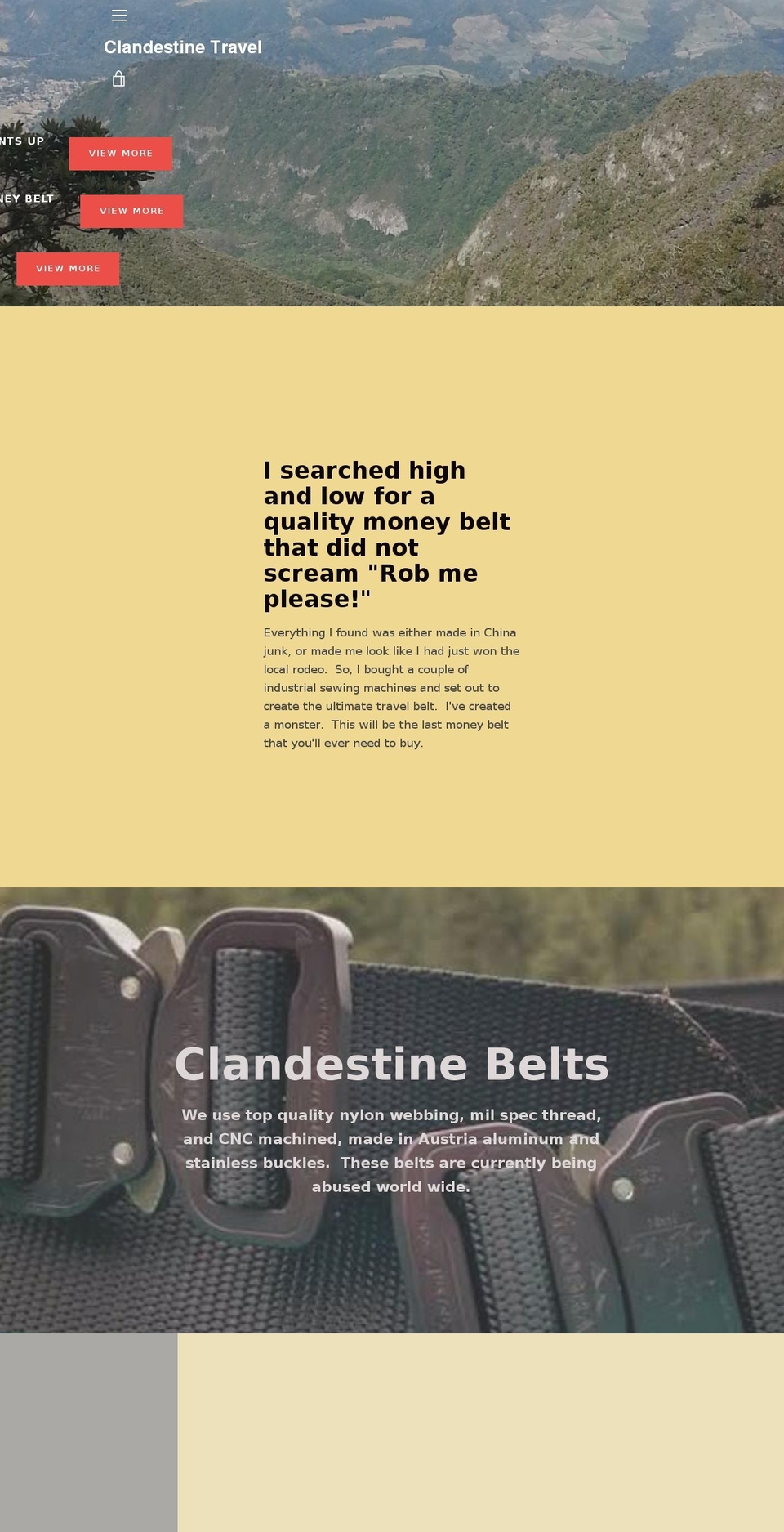 clandestine-travel-belt.com — Shopify storefront screenshot