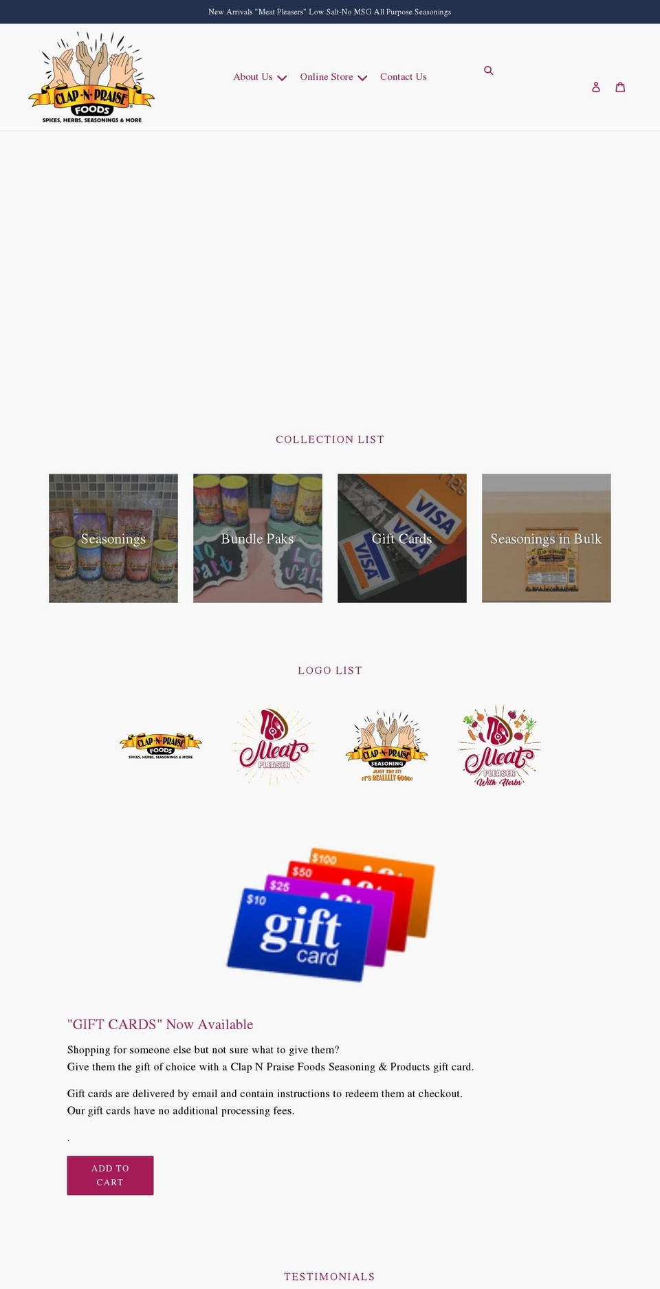 clapnpraiseseasonings.com — Shopify storefront screenshot