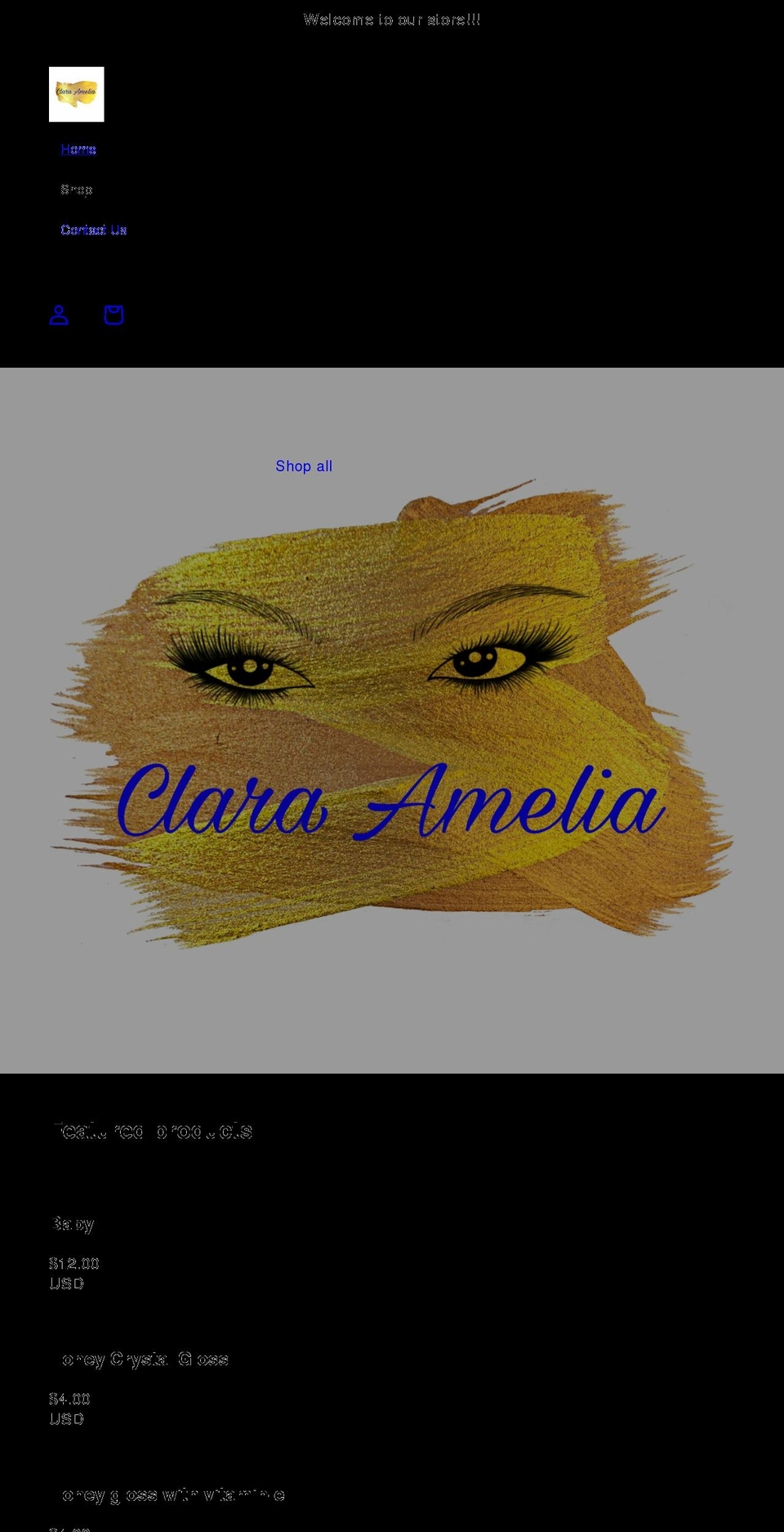 claraamelia.com shopify website screenshot