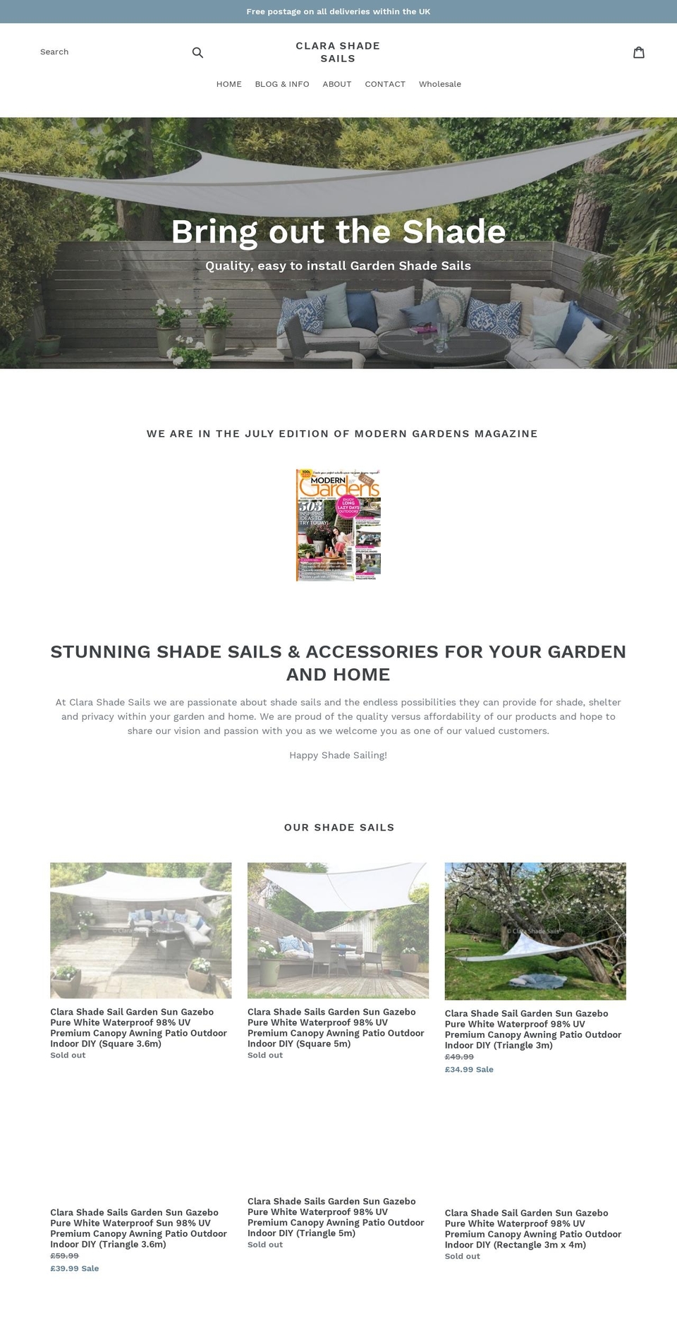 clarahomeandgardens.com — Shopify storefront screenshot