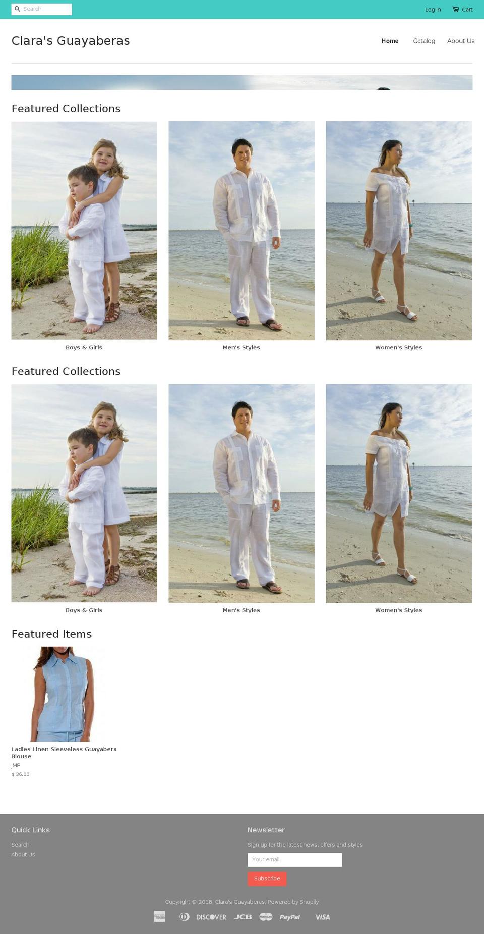 clarasguayaberas.com — Shopify storefront screenshot