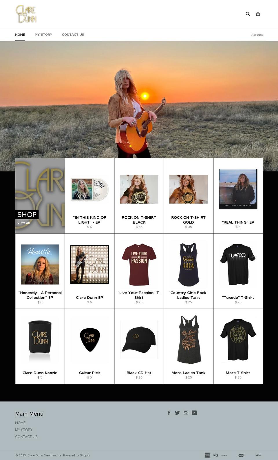 clare-dunn-merchandise.myshopify.com shopify website screenshot