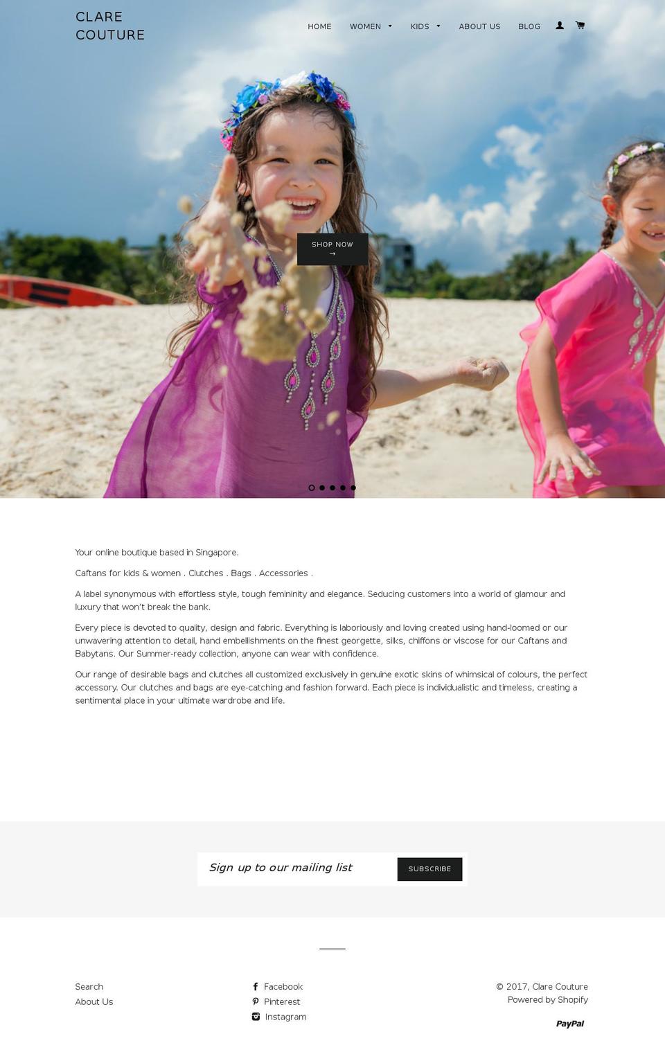 clarecouture.com shopify website screenshot
