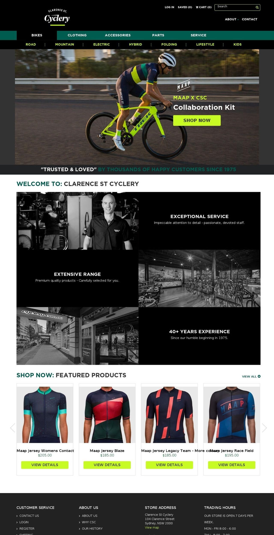 clarencestreetcyclery.com shopify website screenshot