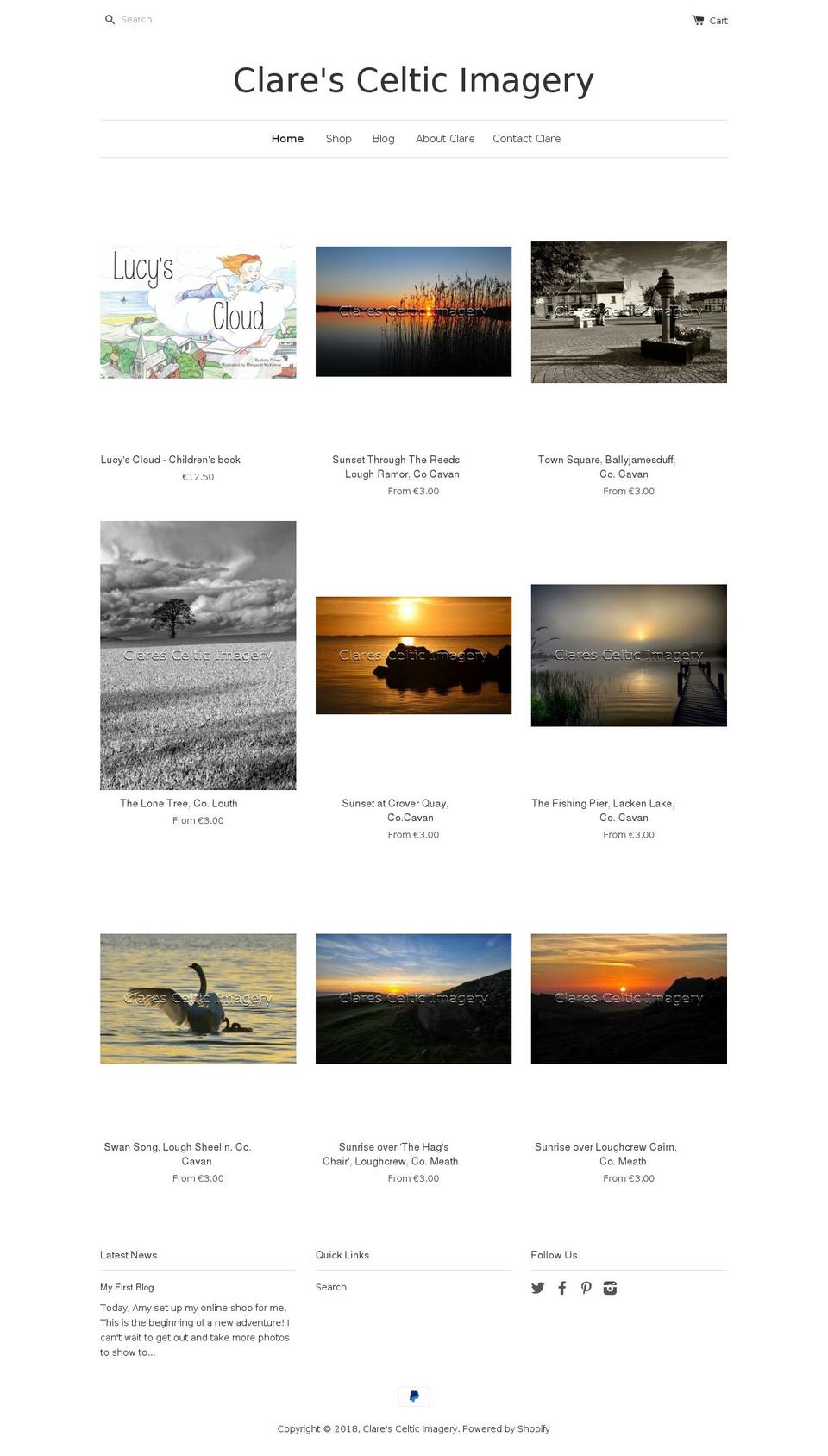 clarescelticimagery.com — Shopify storefront screenshot