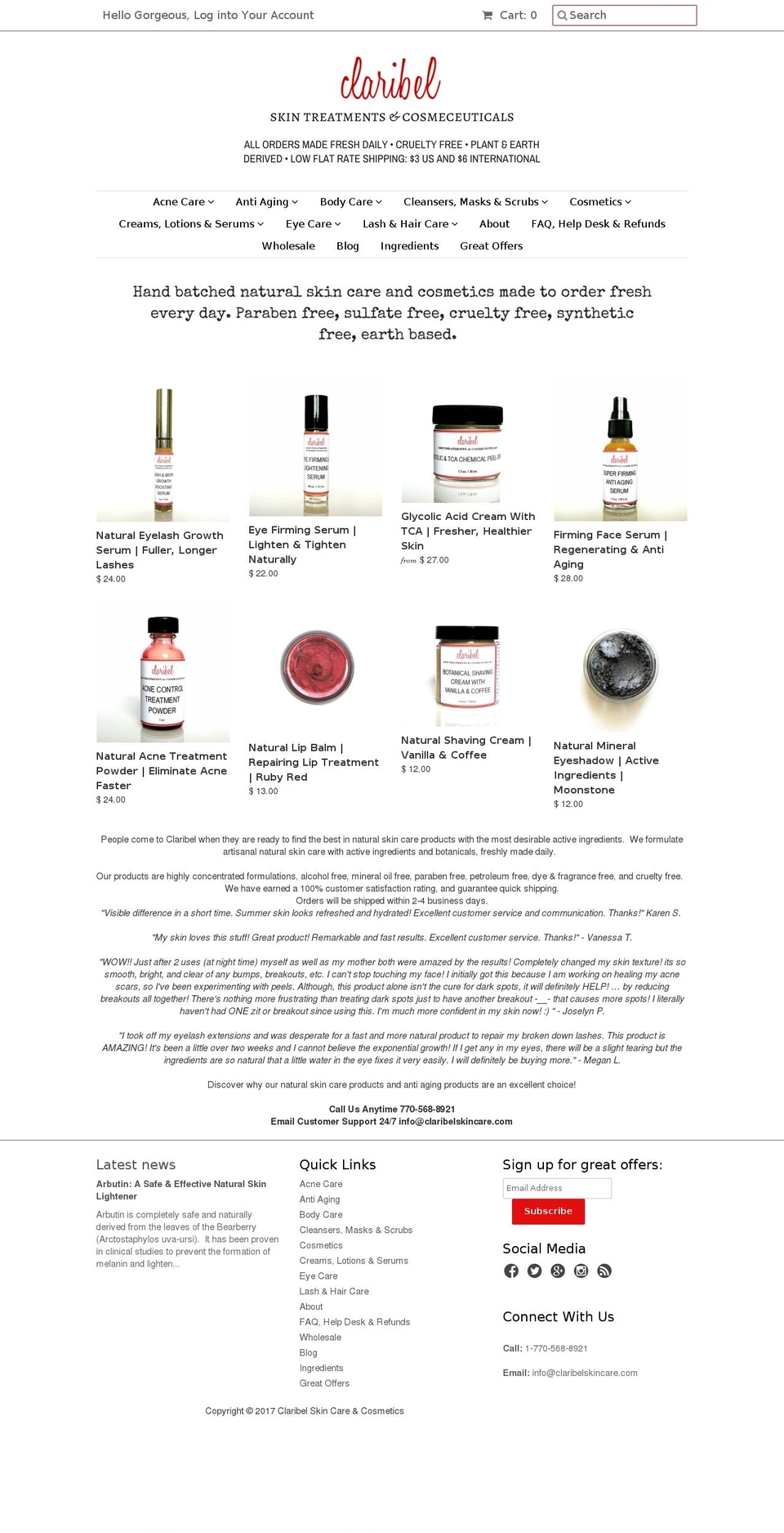 claribelskincare.com shopify website screenshot