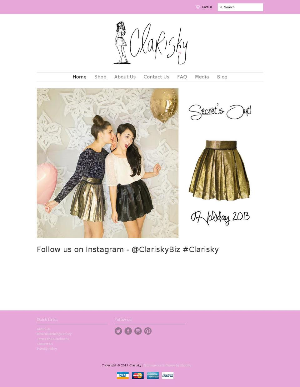 clariskyclothing.com shopify website screenshot