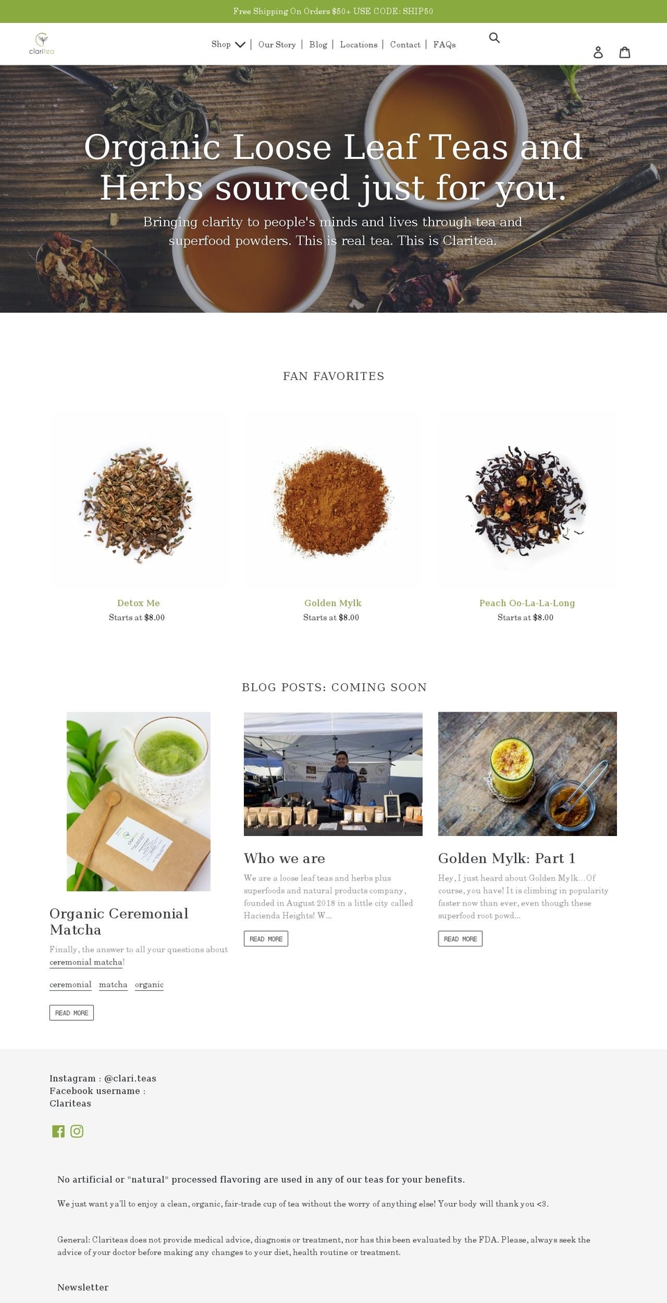 clariteas.com shopify website screenshot