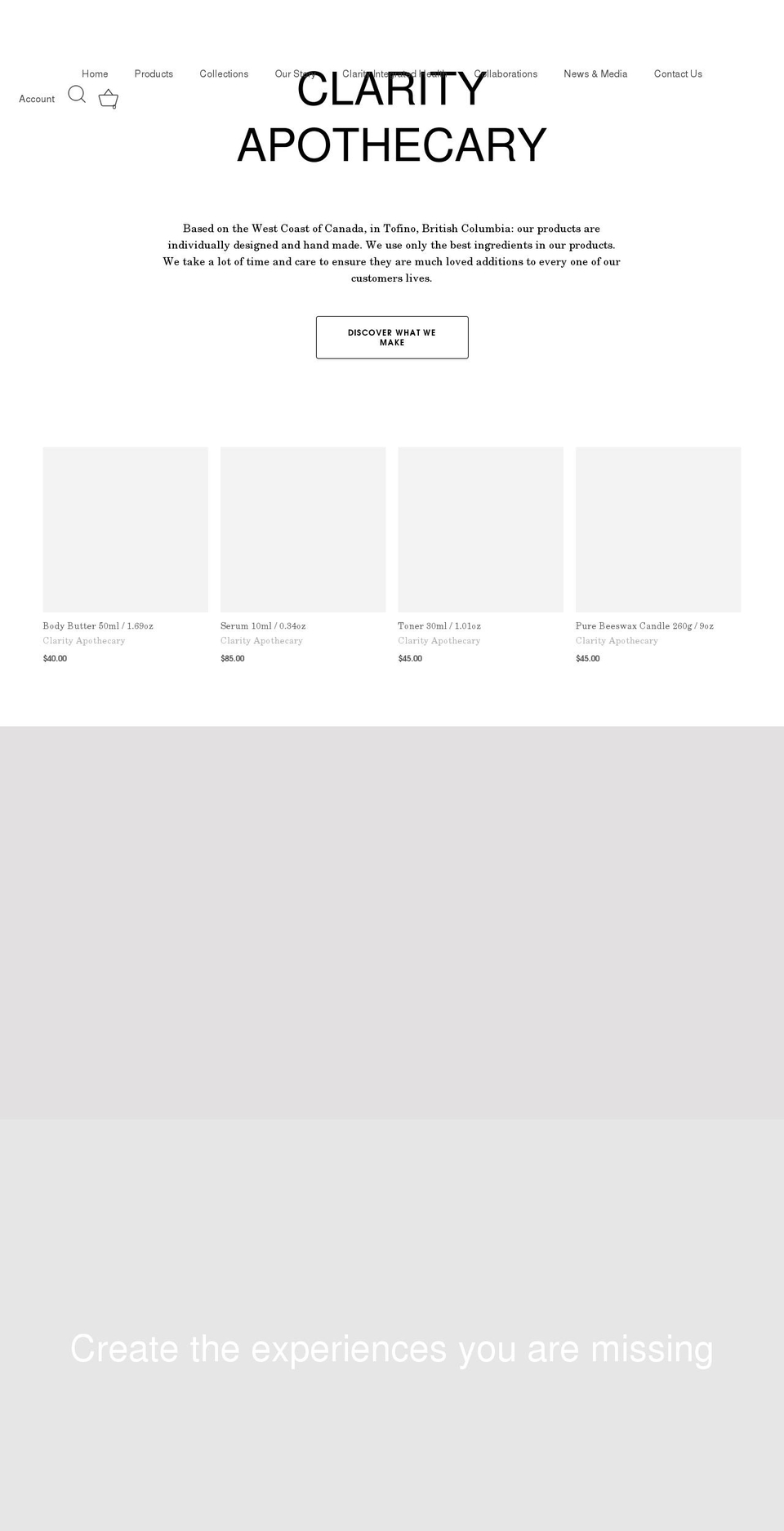 clarityapothecary.com shopify website screenshot