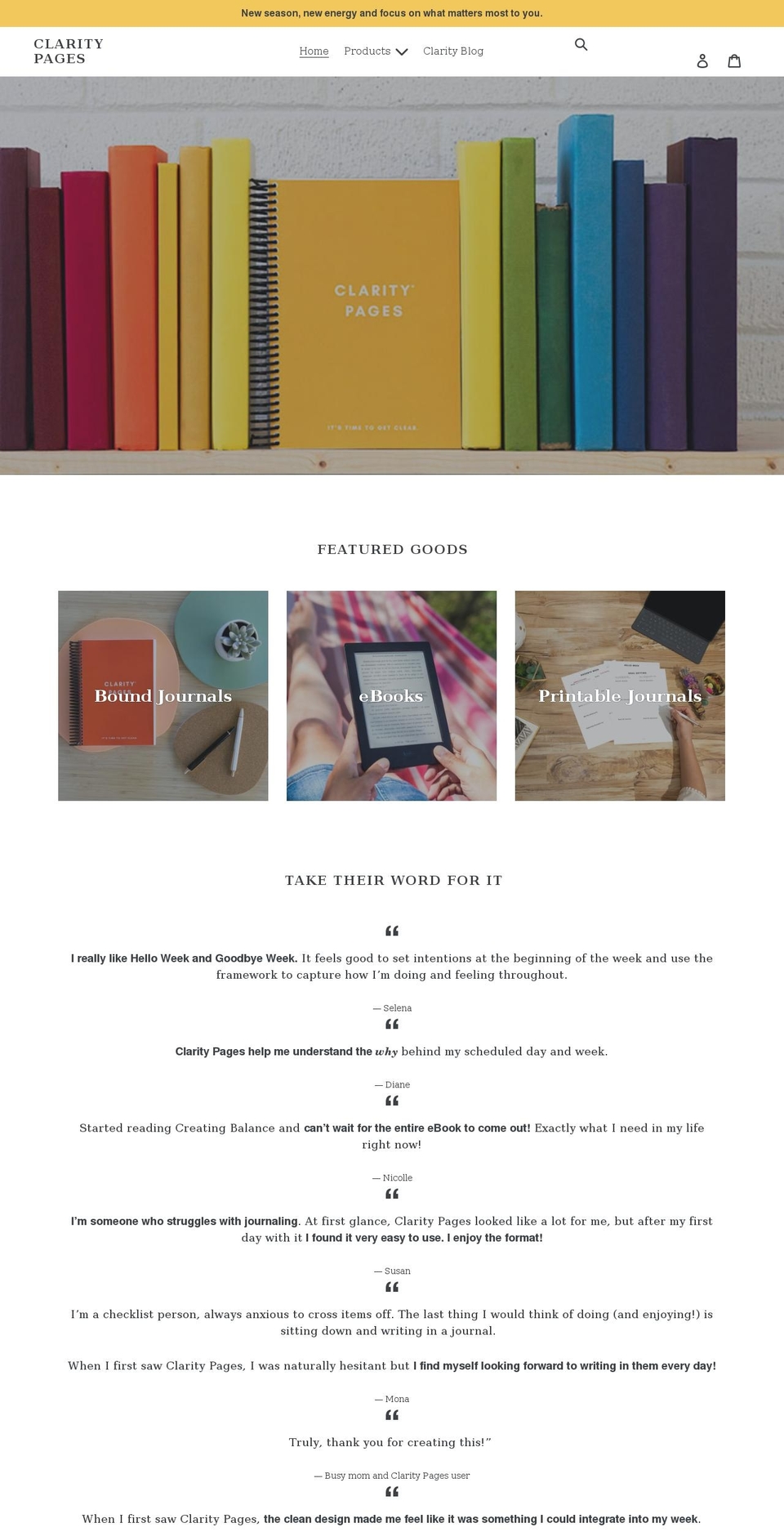 claritypages.com shopify website screenshot