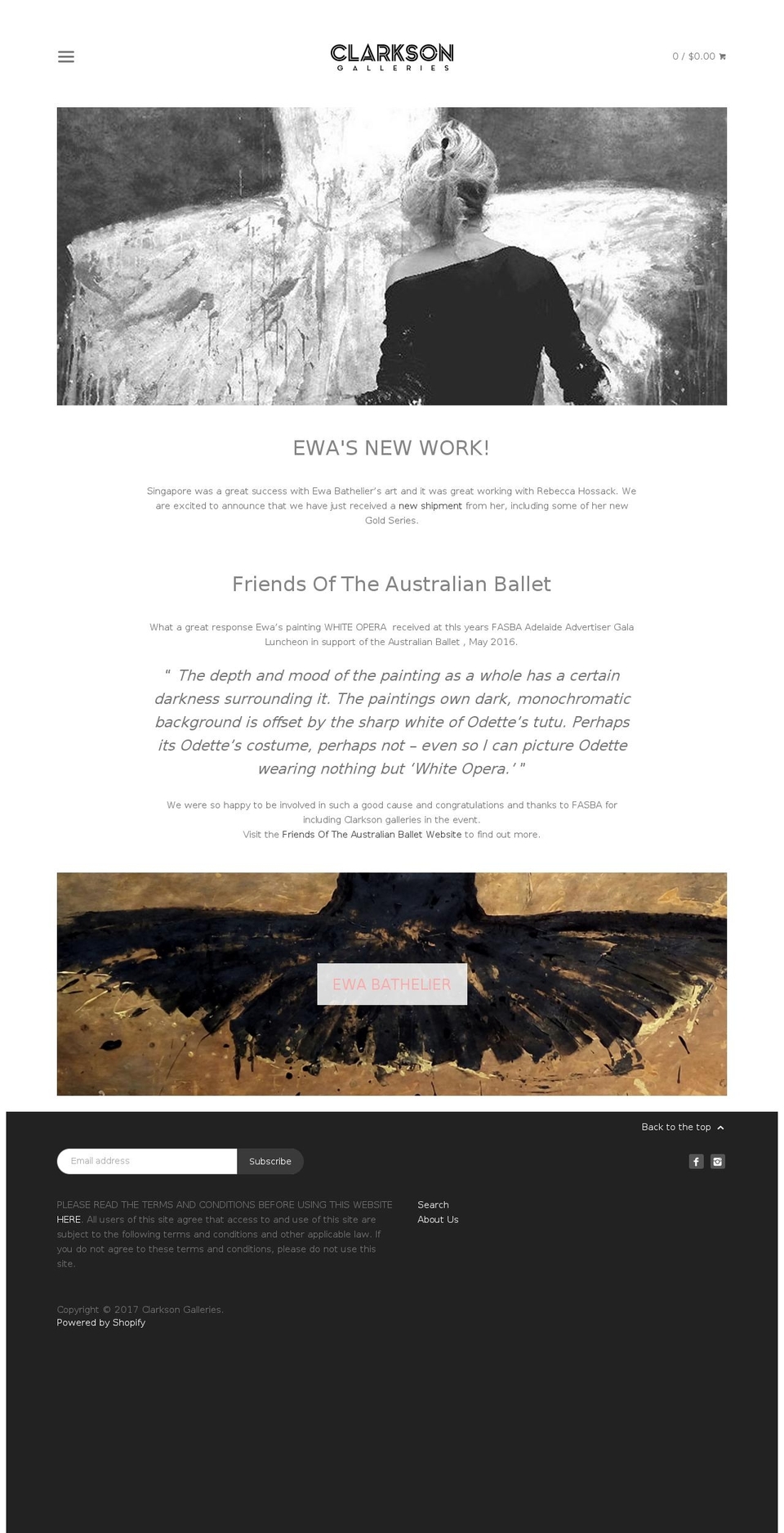 clarksongalleries.com shopify website screenshot