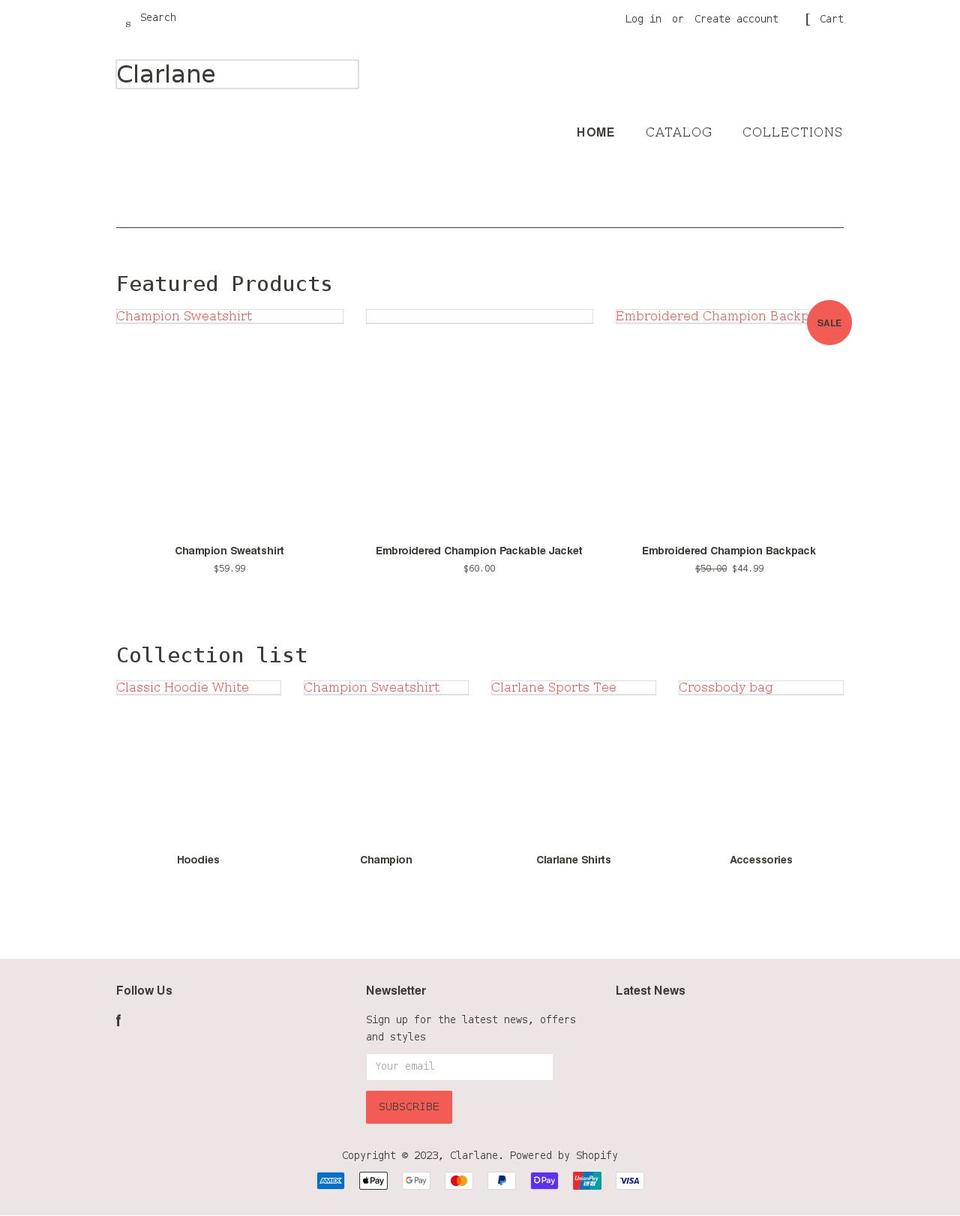 clarlaneclothing.com shopify website screenshot