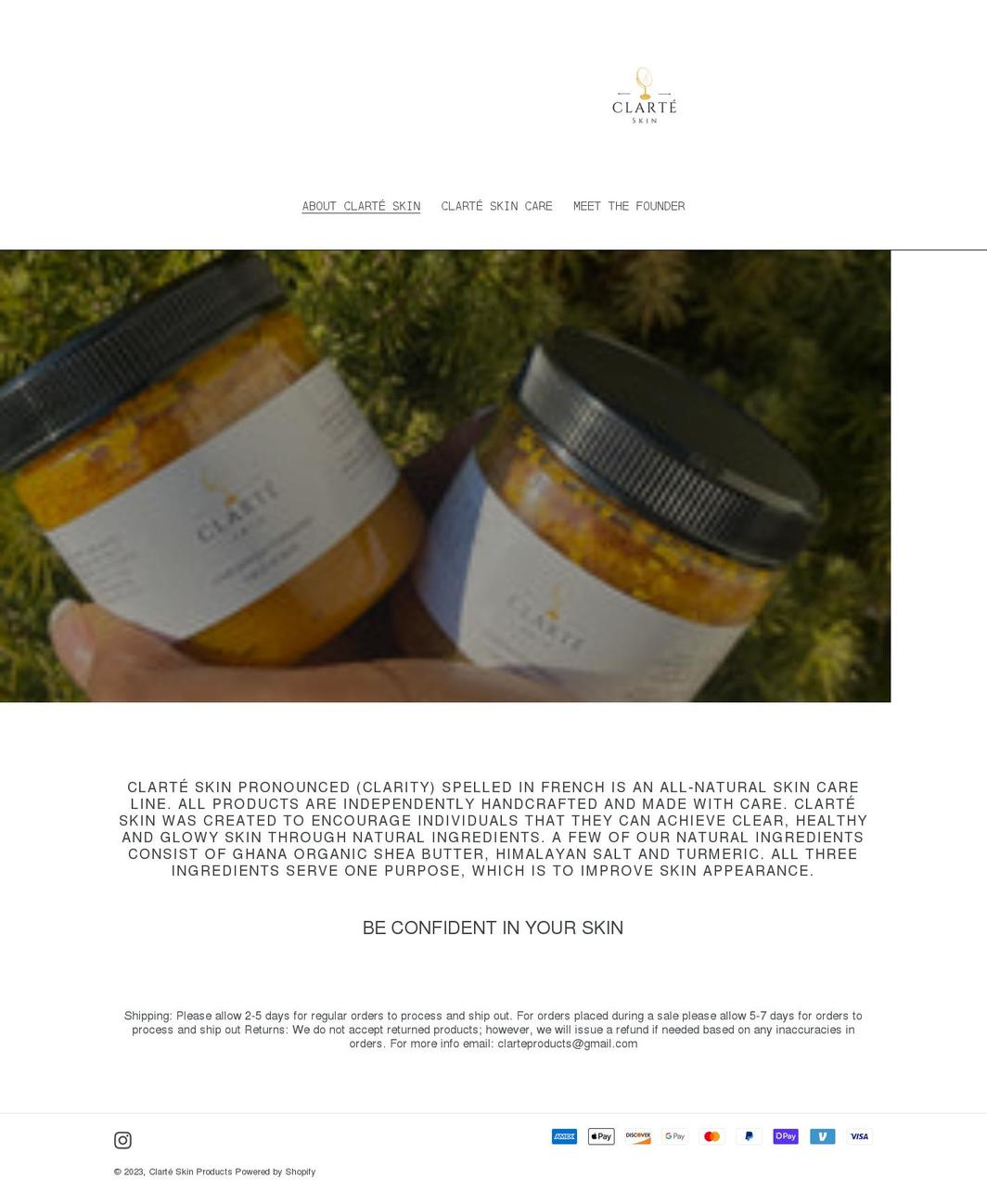 clarteskinproducts.com shopify website screenshot