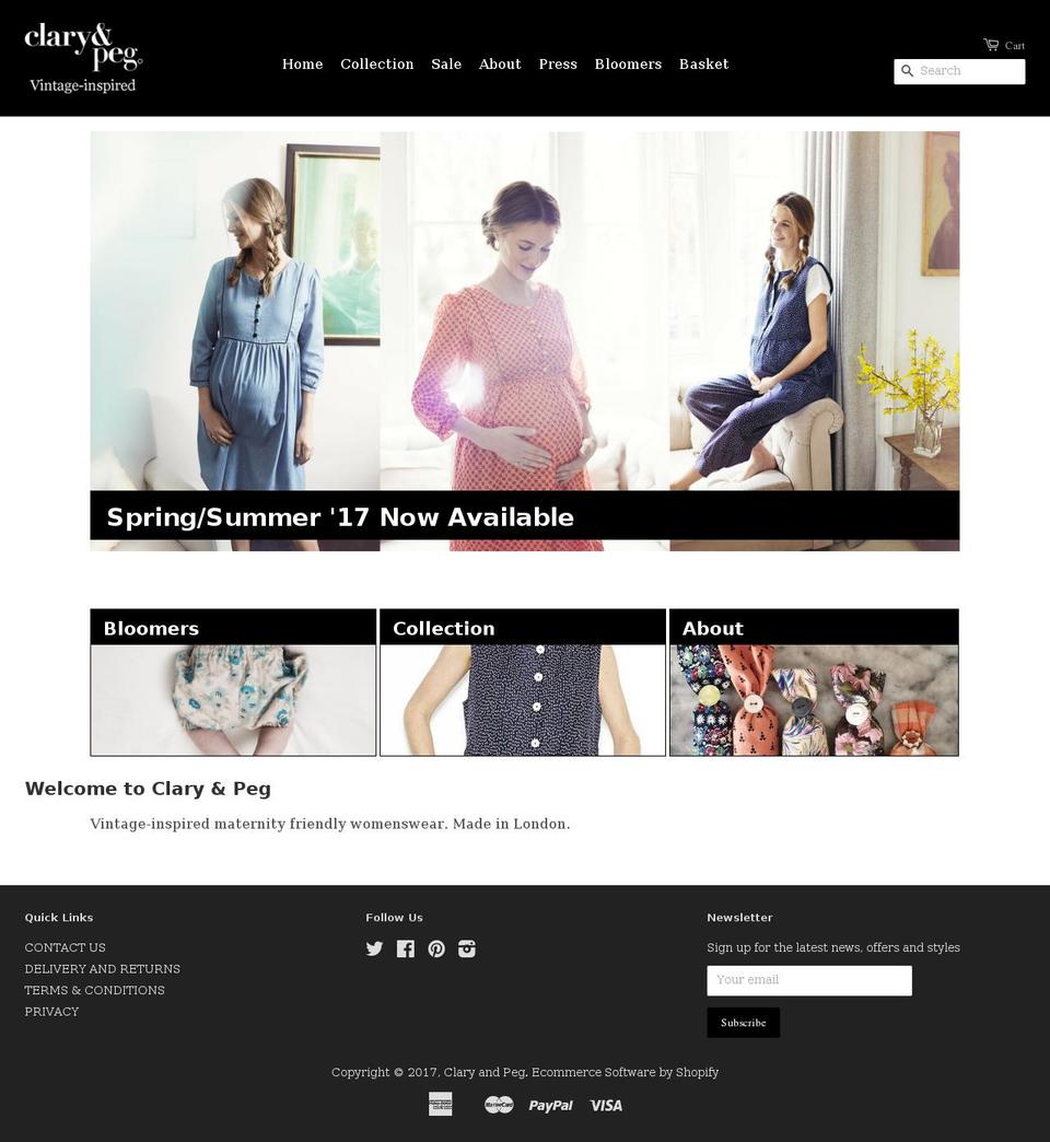 claryandpeg.com shopify website screenshot