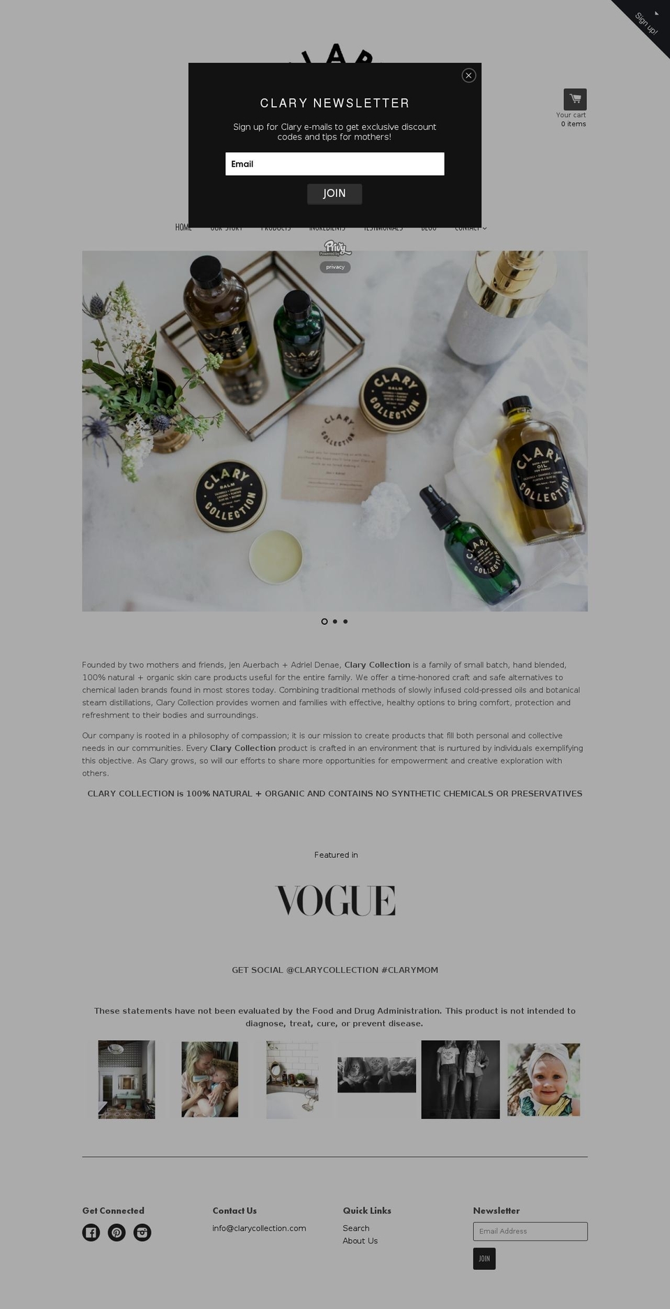 clarycollection.com shopify website screenshot