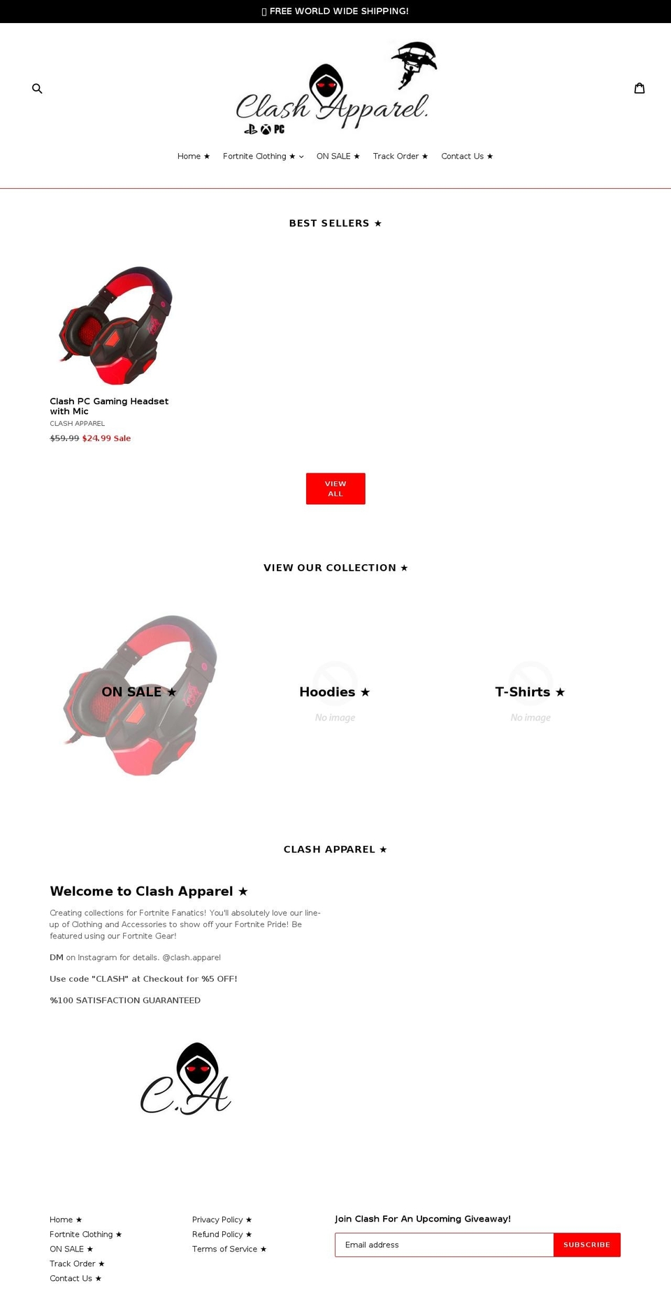 clashapparel.com — Shopify storefront screenshot