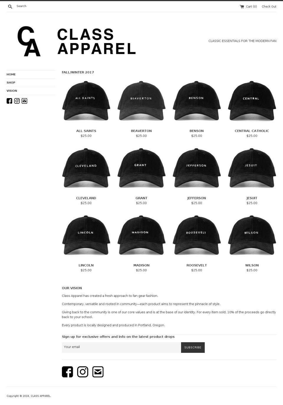 classapparelshop.com — Shopify storefront screenshot