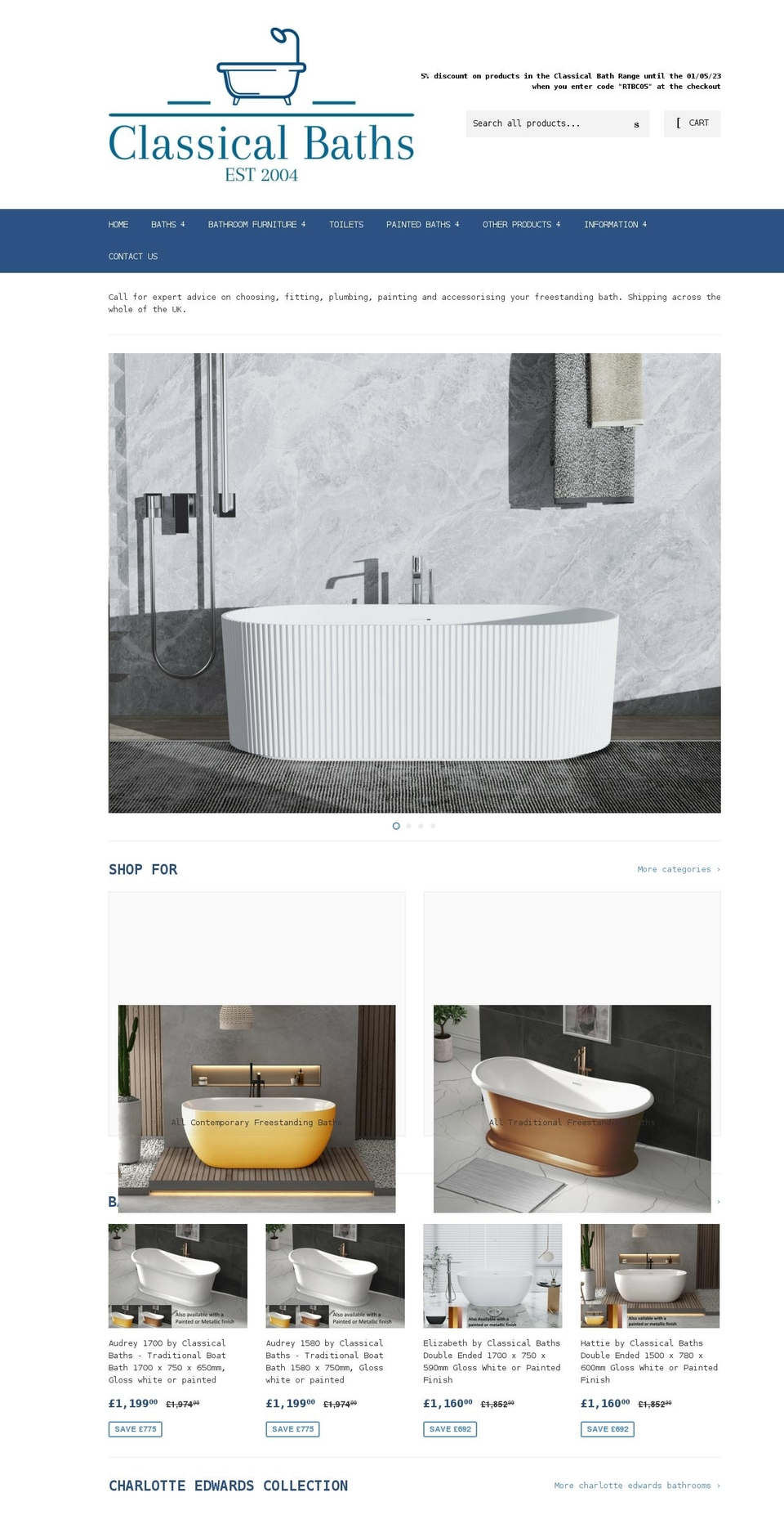 classicalbaths.co.uk shopify website screenshot