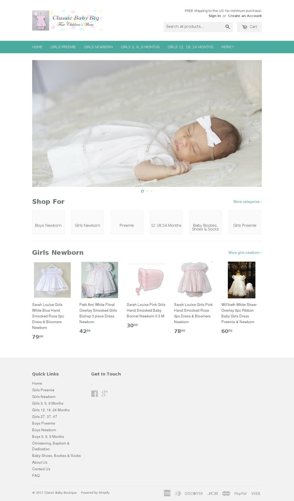 classicbabyboutique.com shopify website screenshot
