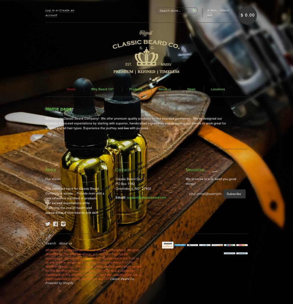 classicbeardco.com shopify website screenshot