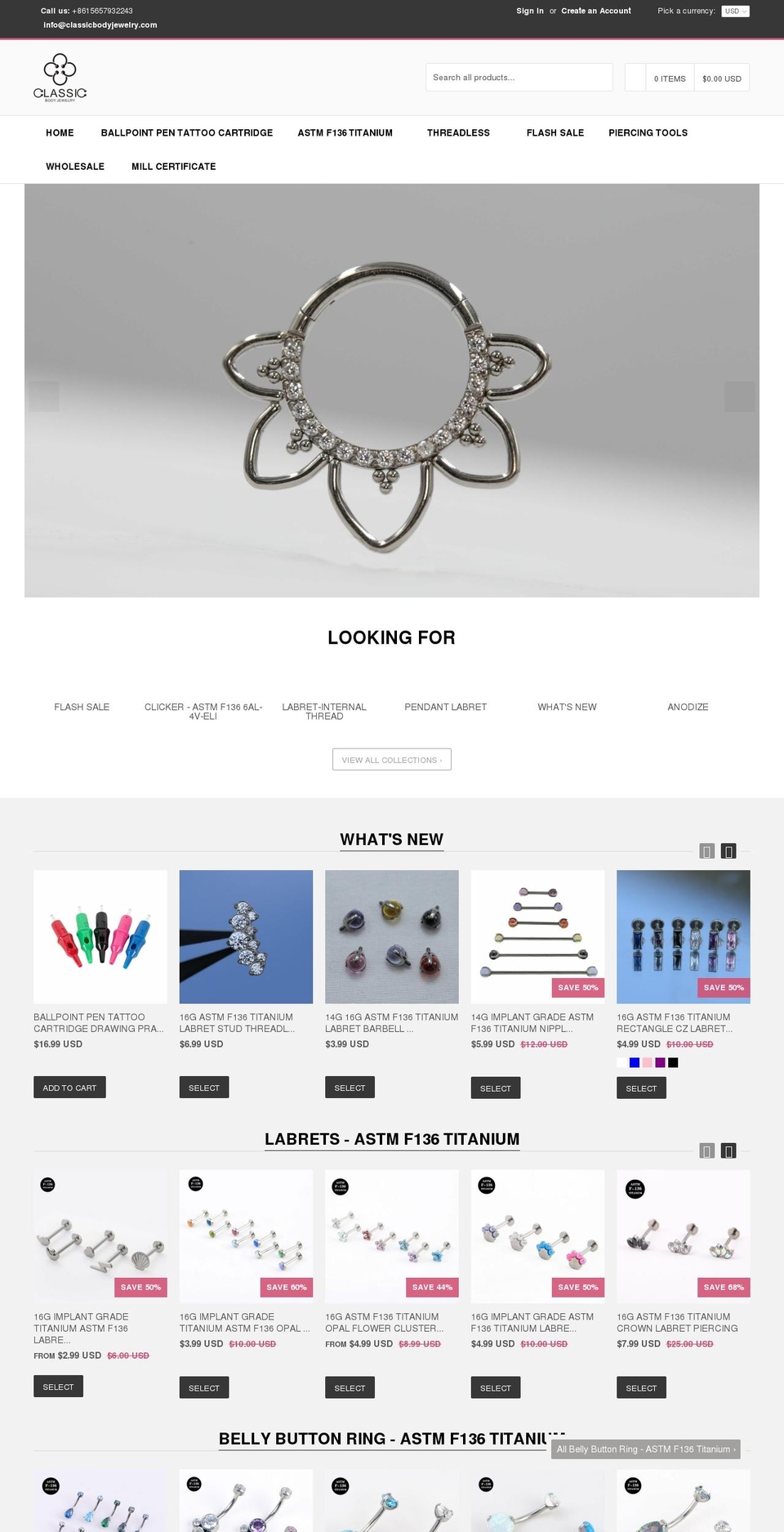 qrack Shopify theme site example classicbodyjewelry.com