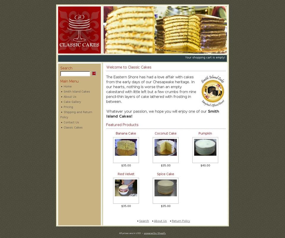 classiccakes.myshopify.com shopify website screenshot