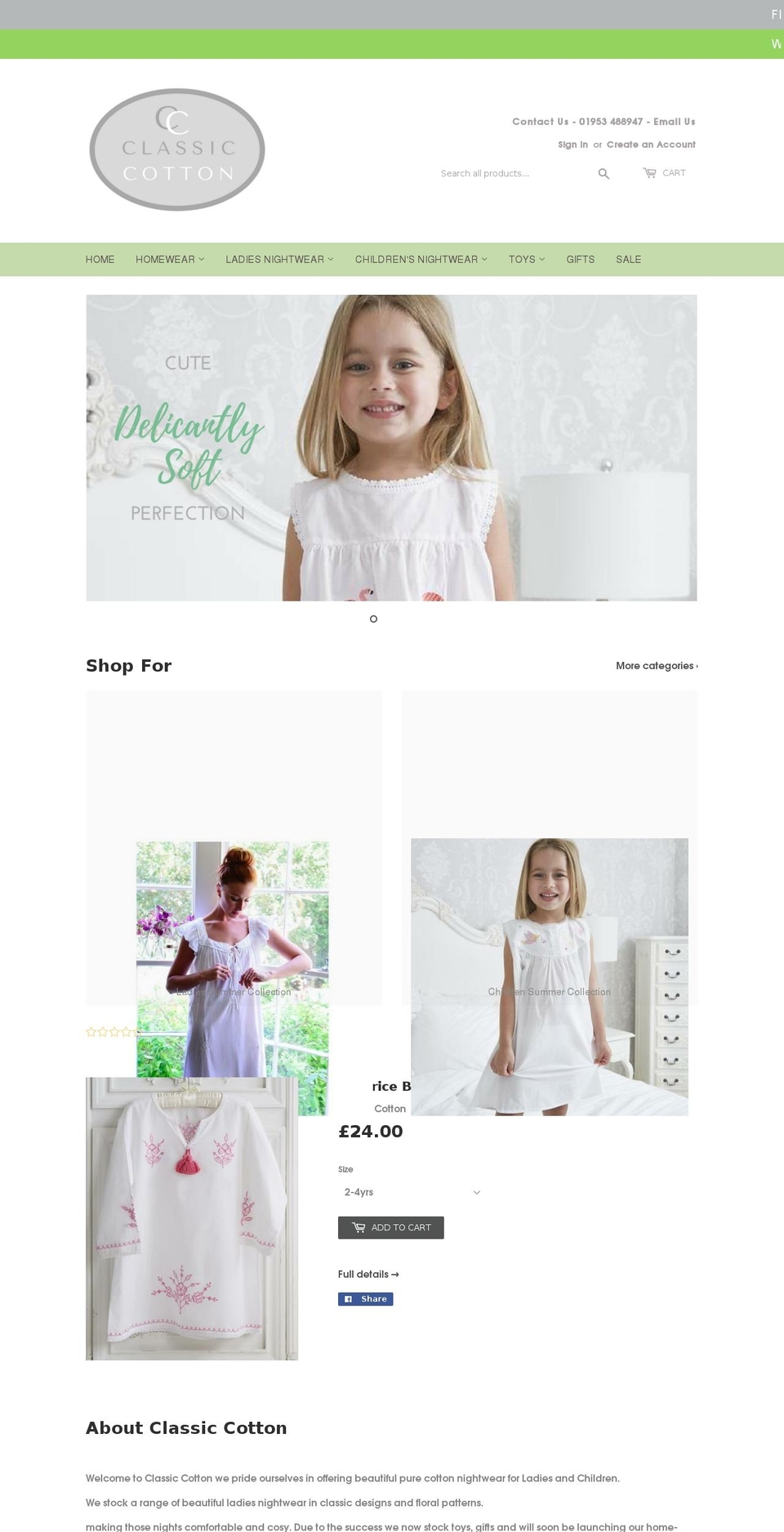 Classic Cotton Shopify theme site example classiccotton.co.uk