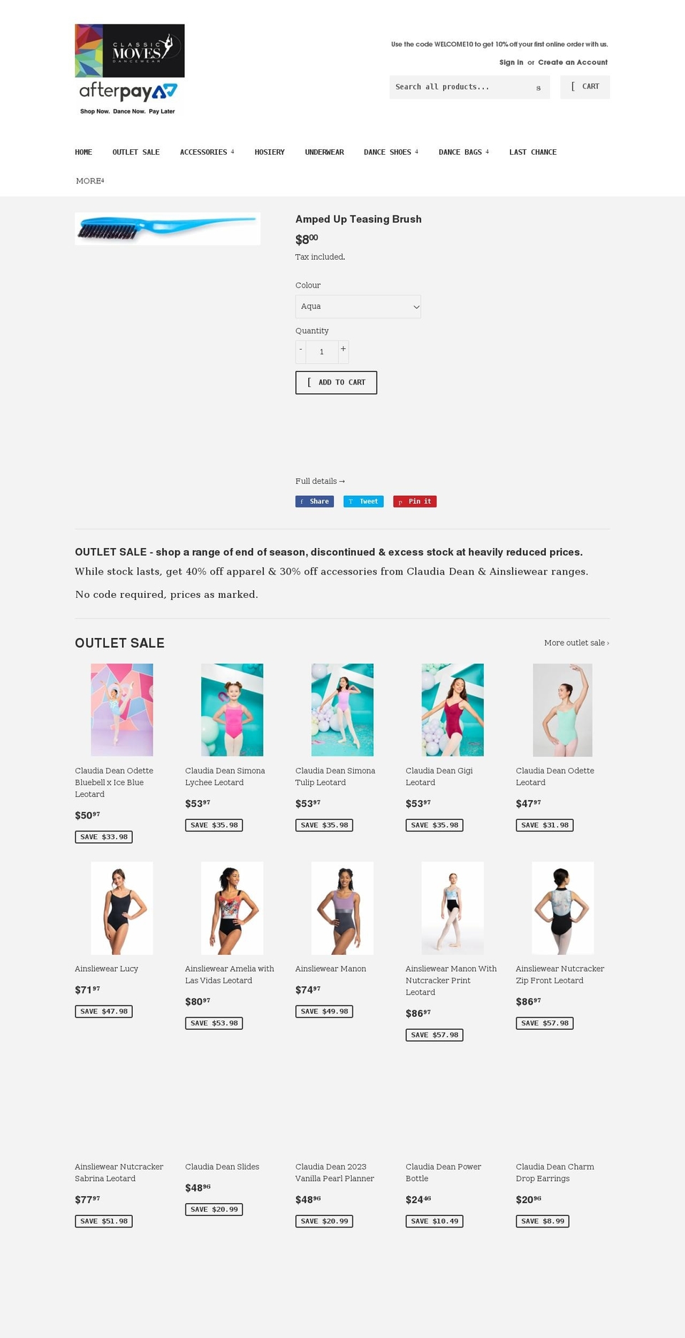 classicdancewear.com.au shopify website screenshot