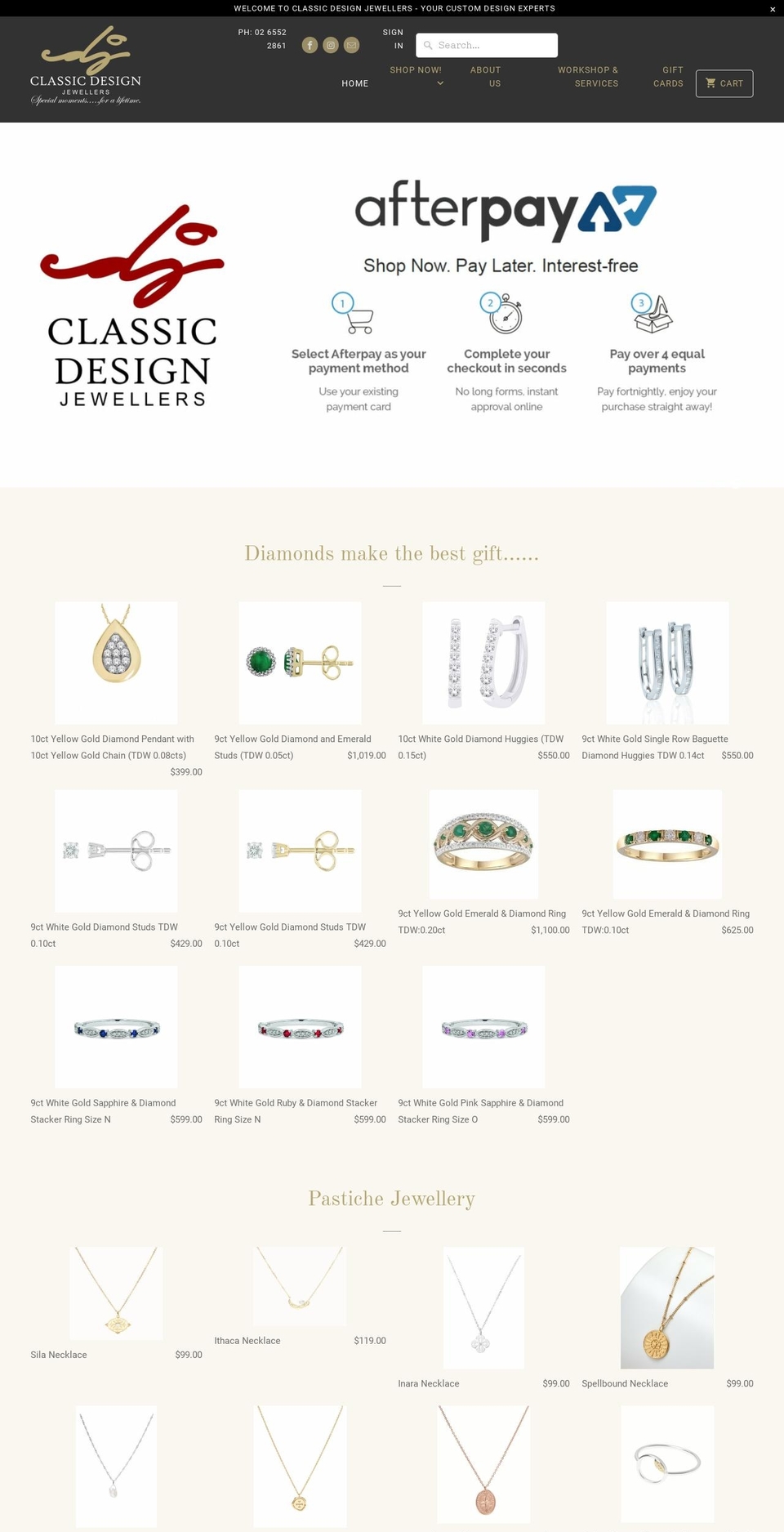 classicdesignjewellers.com.au shopify website screenshot