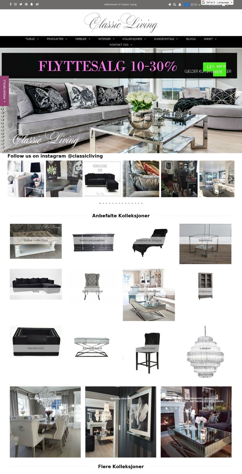 classicliving.no shopify website screenshot