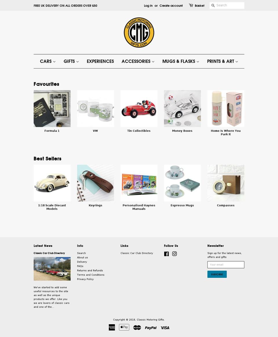 classicmotoringgifts.com — Shopify storefront screenshot