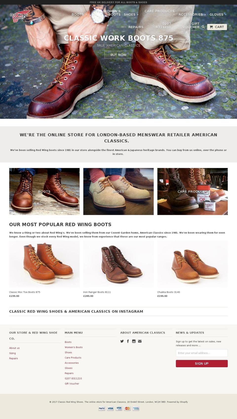 classicredwingshoes.co.uk shopify website screenshot