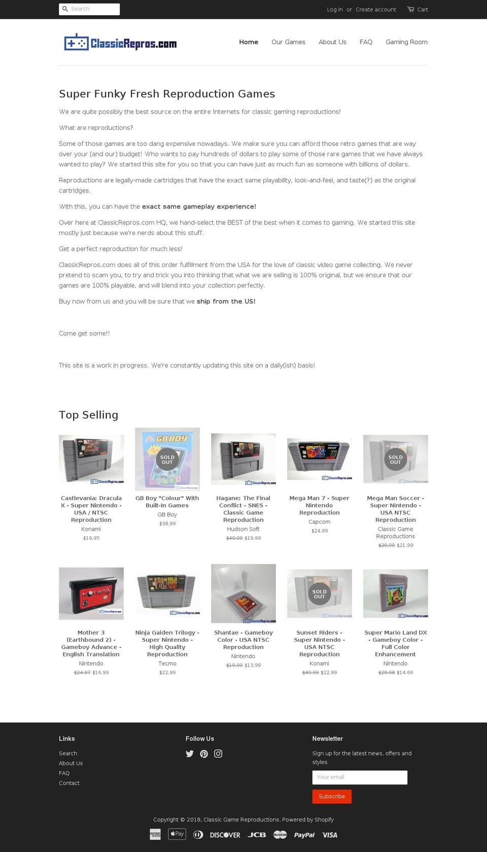 classicrepros.com — Shopify storefront screenshot